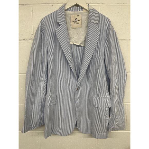RTR Denimist Montauk NY SzXS Deconstructed Blue White Pinstripe Oversized Blazer - Picture 3 of 8